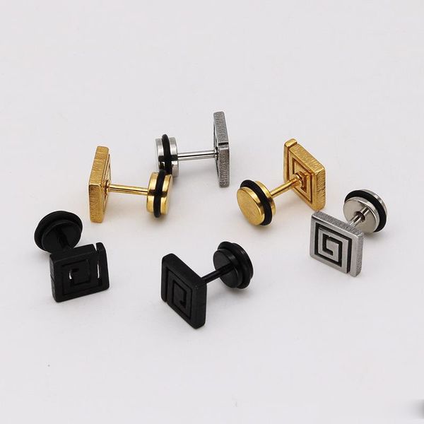 2019 Fashion Maze Square Shape Young Stainless Steel Studs Mens