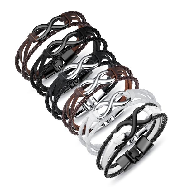 

2018 новый бесконечность мужчины braceletbangle ручной обертывание кожаный браслет веревка цепи браслет мужчины ювелирные изделия браслеты p, Black