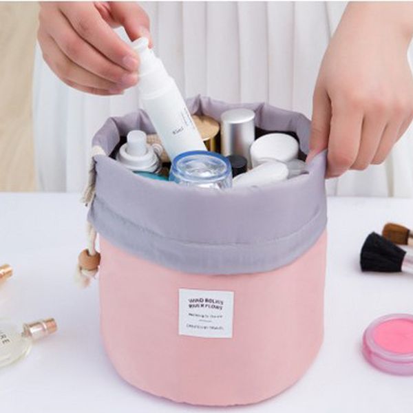 

creative barrel shaped travel cosmetic make up bag drawstring shrink wash kit bags toiletry organizer storage beauty magic pouch