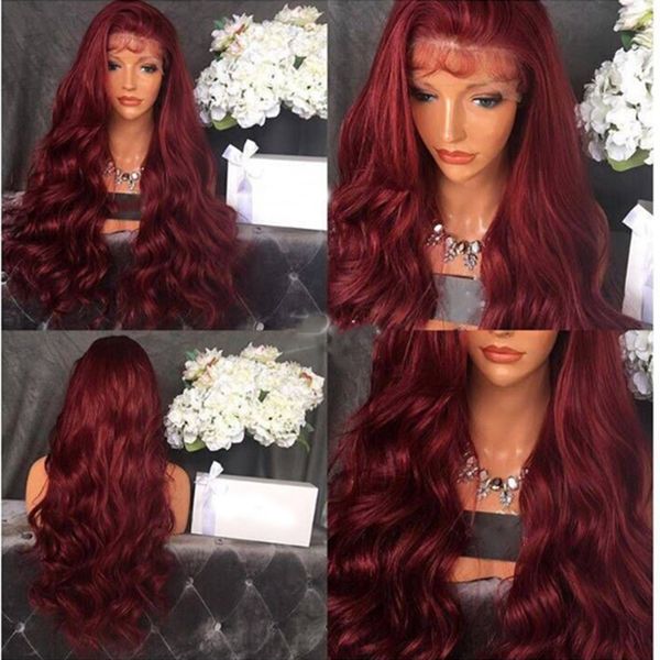 Grosshandel Mhazel Dark Burgundy Hair Farbe Lace Front Perucke Fiber Wave Kunsthaar Perucken Free Part Baby Hair Black Frauen Von Celebrityhairwigs