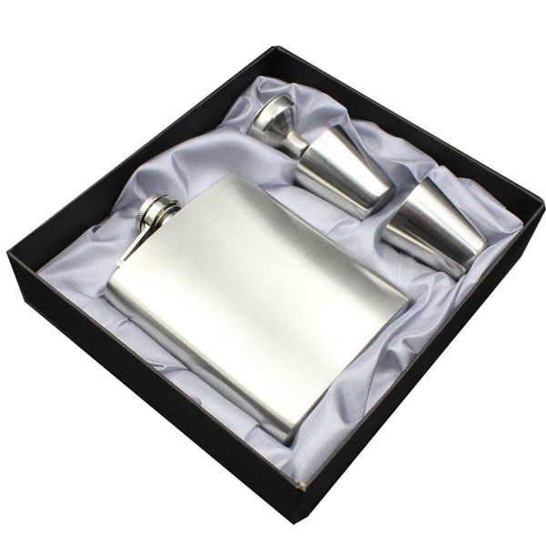

7 oz stainless steel hip flask sets jack flagon with funnel cups wine whisky hip flask portable flagon bottle gift box packing