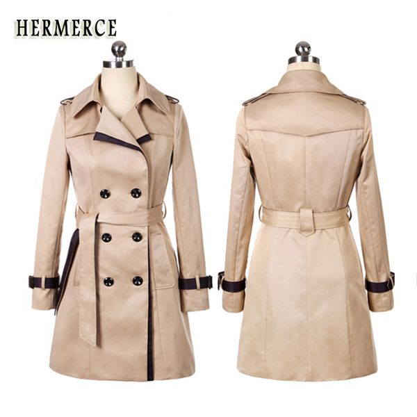 

2018 autumn new high fashion brand woman classic double breasted trench coat office casual lady business outwear fall s-3xl, Tan;black