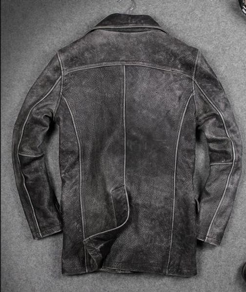 

2018 business men genuine leather jackets lapel neck high grade casual jackets with double breasted, Black