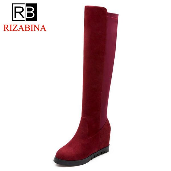 

rizabina women flat over knee boot autumn winter warm plush knight long boot fashion botas feminina footwear shoes size 34-39, Black