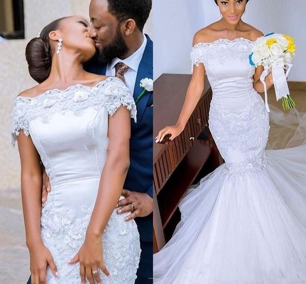

elegance dubai off shoulder wedding dresses beads lace appliques mermaid beach bridal gowns south african tulle long wedding gowns vestidos, White