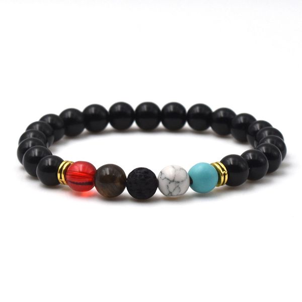 

8mm chakra stone beads bracelet for men strand bracelets women handmade 2018 men jewelry gold charm wristband stretchy bracelet, Black