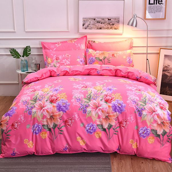 

3d plant cotton duvet cover ab side flower&stripe&lattice comforter bedding sets  reactive printing gray blue pink bed set