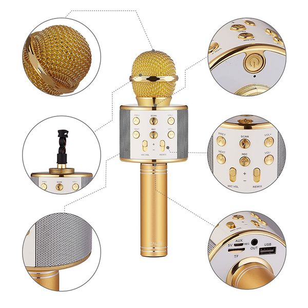 

WS858 Bluetooth wireless Microphone HIFI Speaker Condenser Magic Karaoke Player MIC Speaker Record Music For Iphone Android Tablets PC new