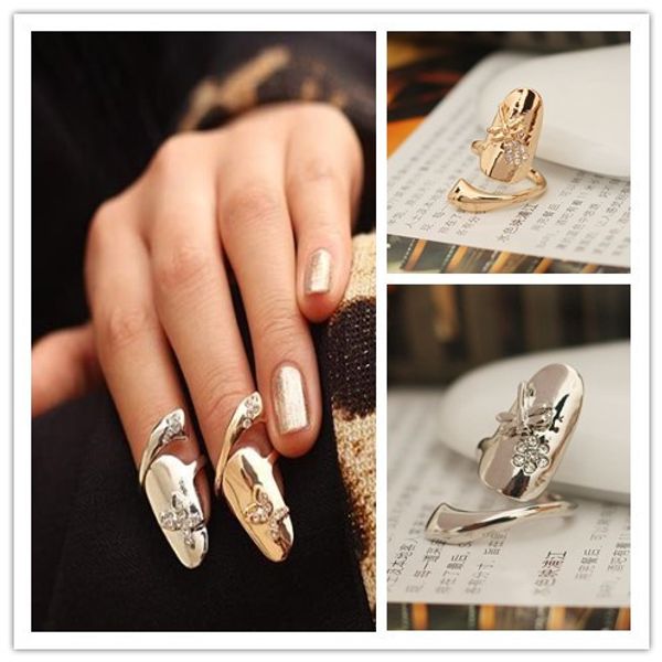 

exquisite cute retro queen dragonfly design rhinestone plum snake gold/silver ring finger nail rings, and high quality