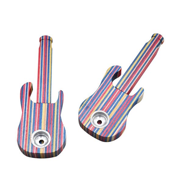 Guitarra criativa Arco-íris artesanal de madeira tubulação de fumar 112 mm com metal tubulação de tubulação de tubulação de madeira Tubulação de tubos de tabaco