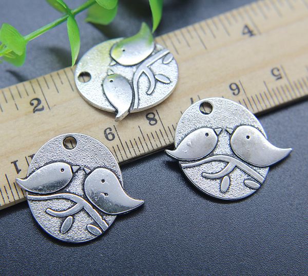 

wholesale 100pcs bird lovers alloy charms pendant retro jewelry making diy keychain ancient silver pendant for bracelet earrings 24*25mm, Bronze;silver