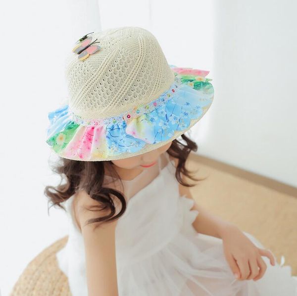 Acheter Enfants Délicats Chapeau De Paille Avec Dessin Animé Papillon Mignon Bébé Chapeaux Filles Chapeau De Soleil Enfants Chapeau De Plage Cap