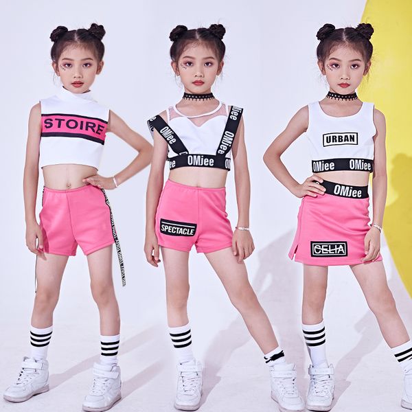 

new hip hop kids jazz pink cheerleading dance costumes stage outfit girls child jazz street dancing performance clothes dnv10143, Black;red