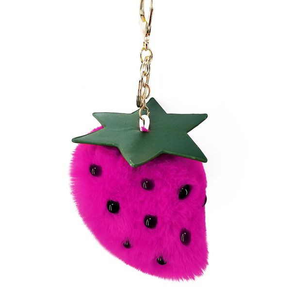 

sweet cute keychain cartoon fruit strawberry key chain pendant woman bag pendant plush ball accessories jewelry fashion keychain, Silver