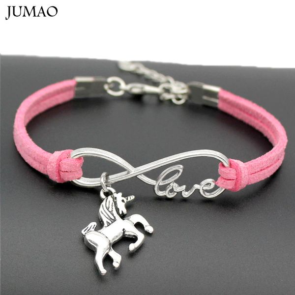 

new vintage animals antique silver lucky horse unicorn charms infinity love leather bracelet for women gifts accessories, Golden;silver