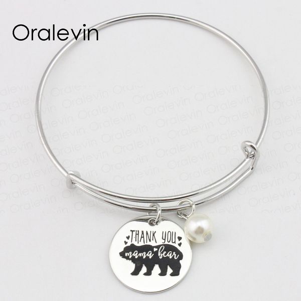 

thank you mama bear inspirational hand stamped engraved custom pendant wire bracelet gift for mother jewelry,10pcs/lot, #ln2355b, Black