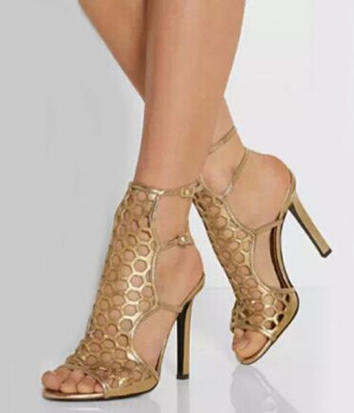 2018 Hot Selling Golden Double Ankle Buckle Strap Stiletto Gold Stiletto High Heel Ankle Strap Sandals for Sale
