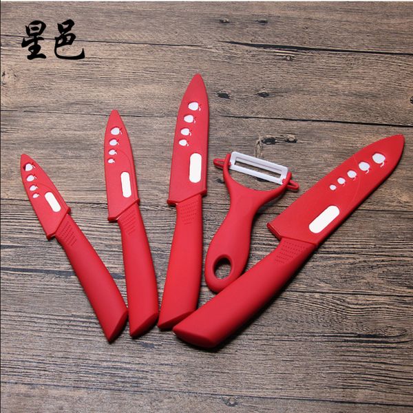 Bright Red Ceramic Knife Set Kitchen Cutlery Knives 3 4 5 6 One