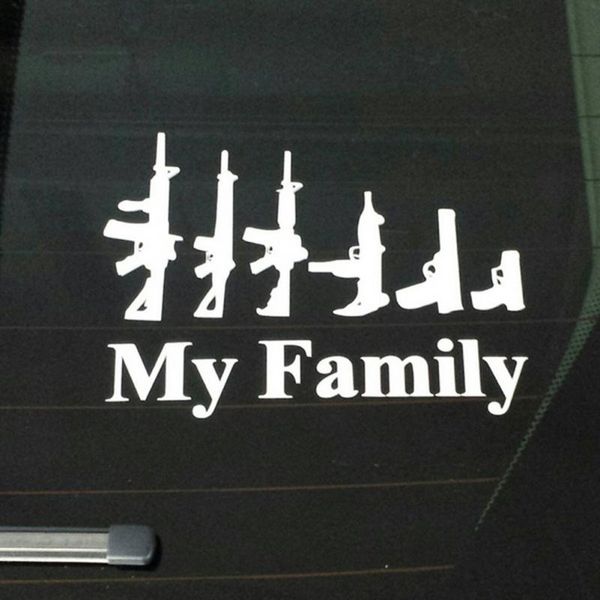 My Family Shape Gun Funny Car Window Decor Vinyl Decal Sticker Wild Military Firearms Appassionati di adesivi per auto