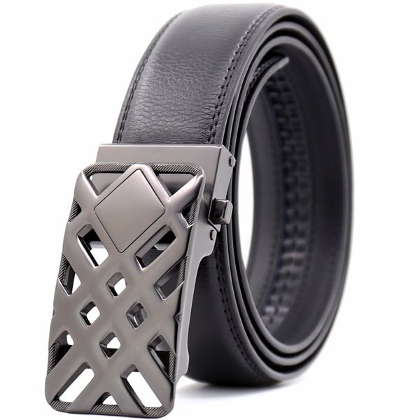 

kaweida 2018 new arrivals cross hollow metal automatic buckle belt cow genuine leather belt for men black or silver fashion, Black;brown