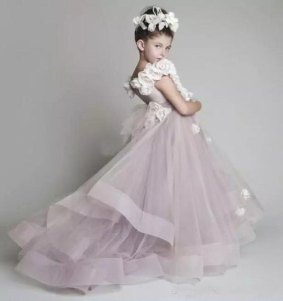 

lovely flower girls' dresses tulle ruffled handmade flowers girls evening dresses one-shoulder girl' pageant dresses wedding prom, White;blue