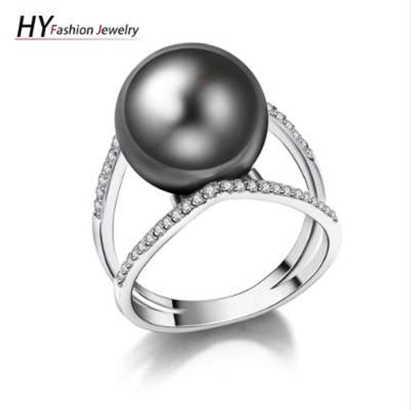 

classic big gray pearl ring for women white gold-color cubic zirconia engagement wedding rings fashion jewelry anillos mujer, Golden;silver