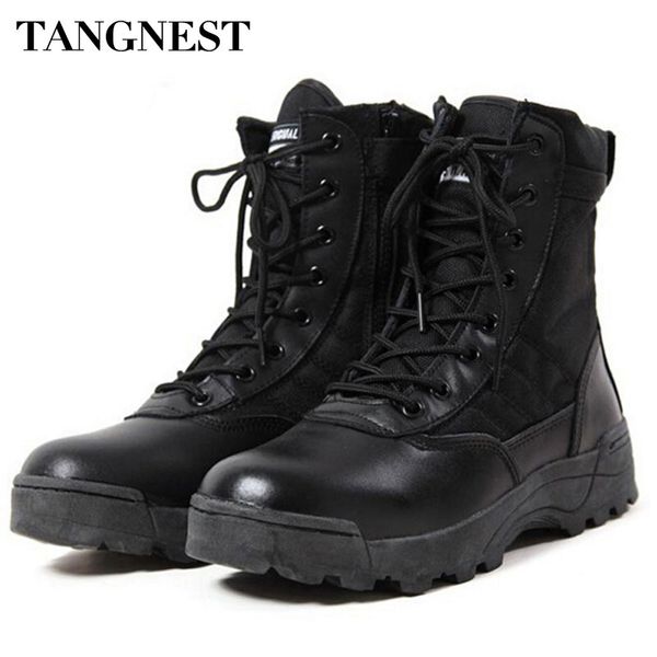 

tangnest men's desert boots 2017 new tactical combat boots autumn men fashion high-shoes footwear man big size 39~45 xmx285, Black