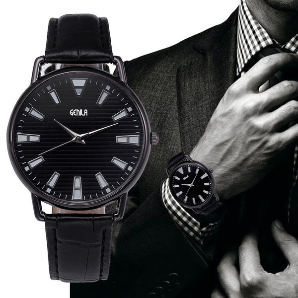 

2018 men's leather stainless steel watch 1pcs simple scale black stripe dial fashion business quartz wrist watch montre homme a8, Slivery;brown