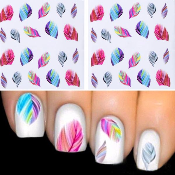 

tomtosh 1pc ashionable nail decorations art tips feather water transfers nail sticker for ladies feather decals art tools, Black
