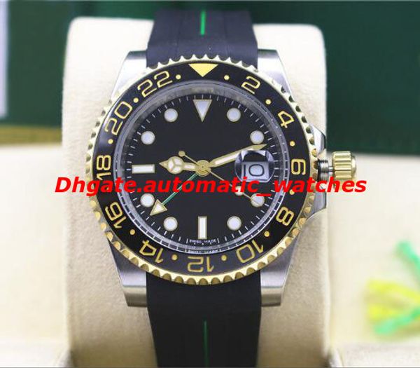 

Luxury 40mm 18K Gold/Silver Rubber Bracelet II Ceramic Black Bezel Black Dial # 116718 Mechanical Men Watches New Arrival