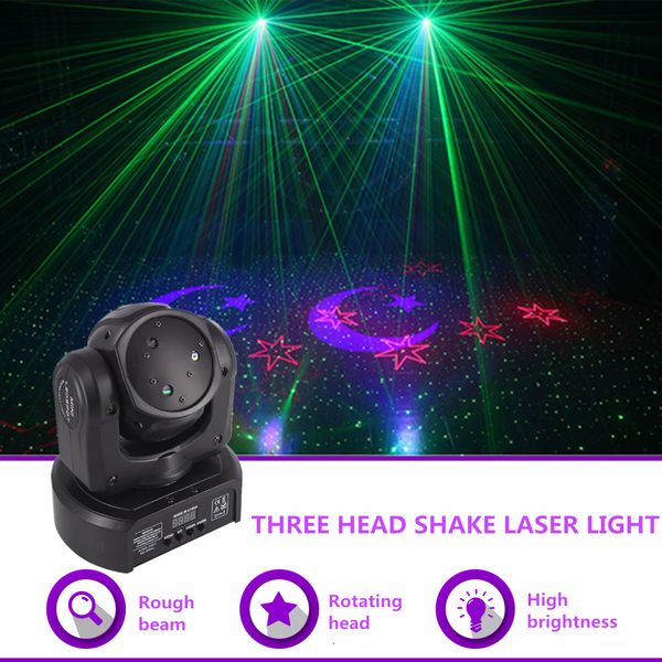 Mini 3 cabeças rgb estrela da lua gobo laser tubarão moving bar luz led dmx festa profissional discoteca dj stage lâmpada de iluminação