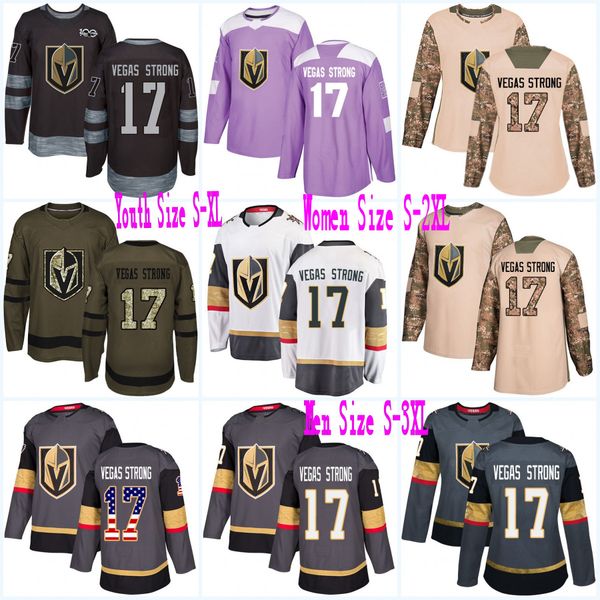 

#17 Vegas Strong Vegas Golden Knights 2017 Camo Veterans Day Fights Cancer USA Flag Stitched Green Premier Salute To Service Hockey Jerseys
