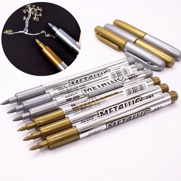 

diy metal waterproof permanent paint marker pens sharpie gold and silver 1.5mm student supplies marker craftwork pen