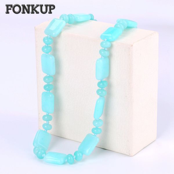 

fonkup aquamarine necklace women clavicular chain natural crystal ornaments blue beads gemstone jewellery sapphire freshwater, Silver