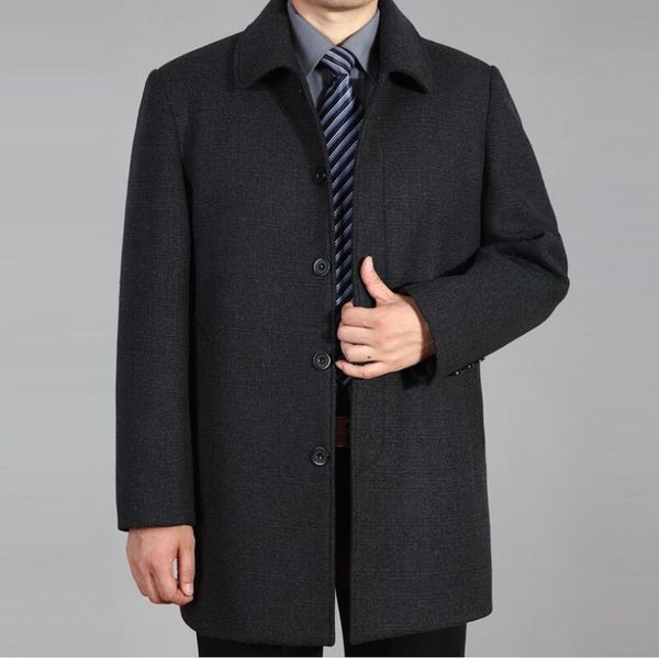 

winter wool coat slim fit jackets fashion outerwear warm man casual jacket overcoat pea coat wool for men, Black