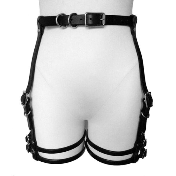 

fashion women erotic harness leather belt bondage lingerie suspender belt gothic punk faux leather metal o-ring leg garters, Black;brown