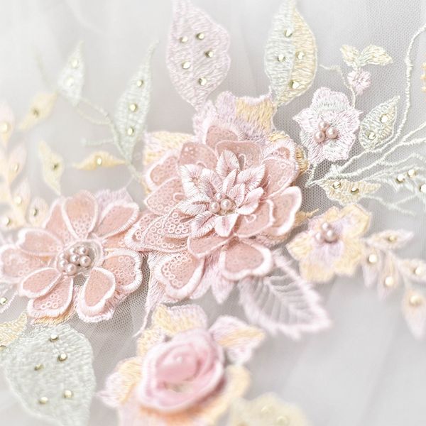 

colorful flower rhinestones embroidery stereo 3d lace patch with bead wedding dress diy materials theatrical costume accessories t025, Black;red