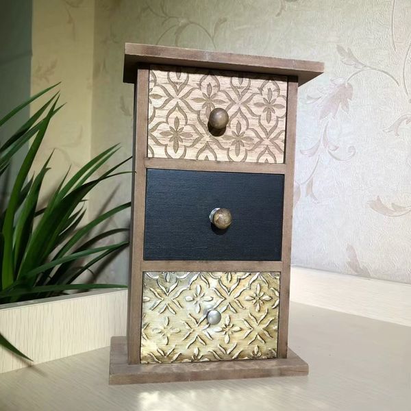 2019 Handmade Wooden Retro Three Tiered Drawer Type Jewelry