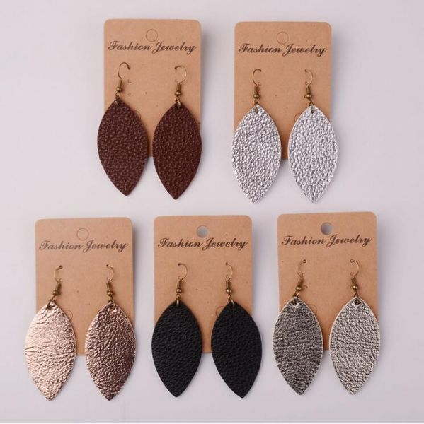 

designer jewelry earrings new cutting leaf feather earrings pu leather sequins looking various multicolors bohemia water drop dangle earring, Golden