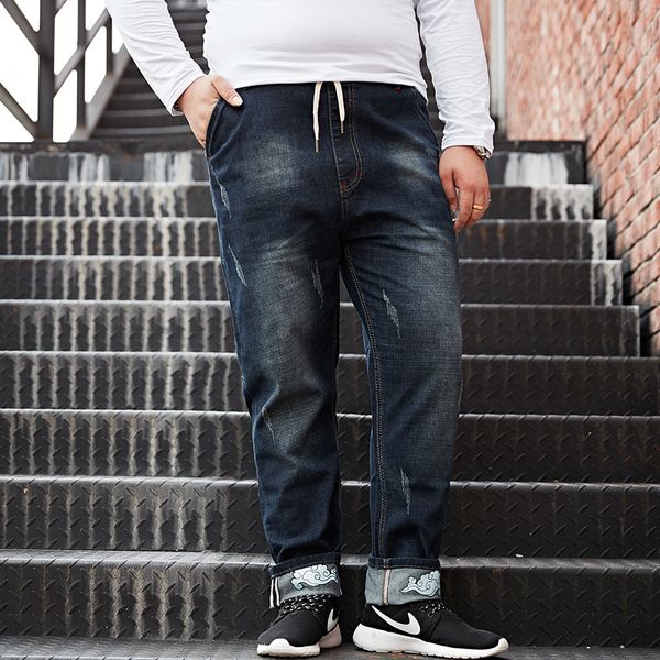 

men harem pants brand 2018 spring casual denim pants men trousers vintage plus size -7xl 8xl jeans for 155kg wear, Blue