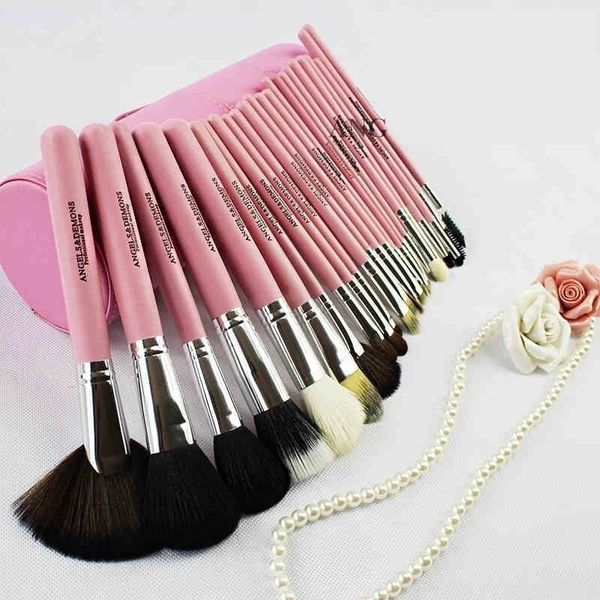 

pink professional 24 pcs makeup brushes cup set from angels & demons