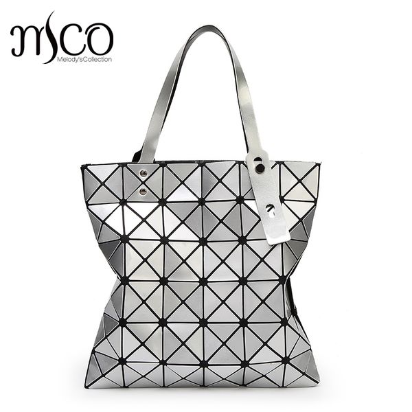 

15 colors japan women geometry bao tote shimmer handbag laser diamond lattice shopper folding bag hologarphic cube shoulder bags d18102303