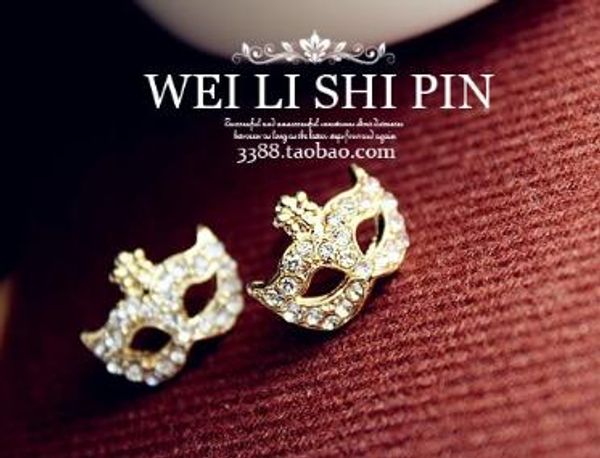 

new european and american pop bohemian mask set with diamond flower mask ear studs fashionable classic exquisite, Silver
