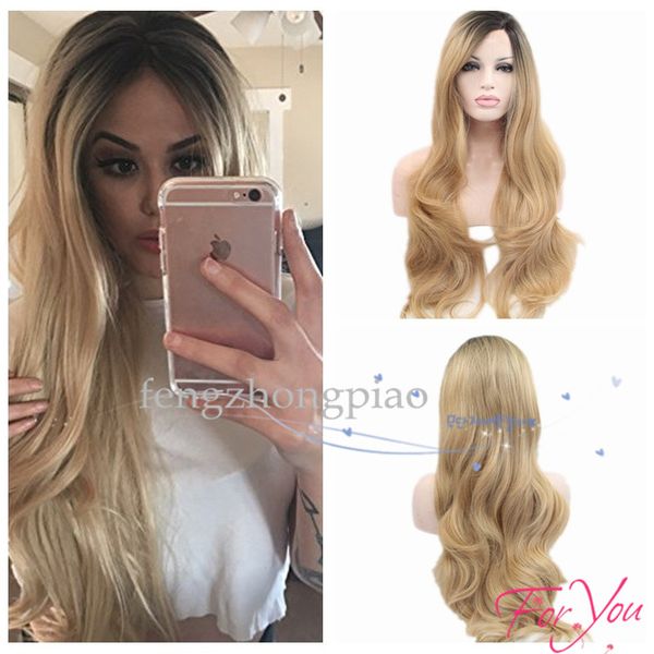 

celebrity synthetic wigs loose body wave hair lace wig natural ombre blonde color lace front wig pelucas black women full wigs
