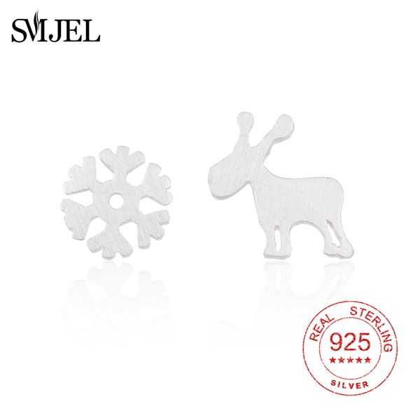 

smjel new tiny snowflake deer stud earrings for women fashion 925 sterling silver elk deer ear christmas earring jewelry, Golden;silver