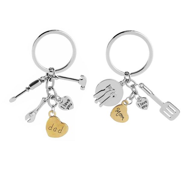 

I Love You mom dad Keychain Heart kitchen Ware Hand Tools Key Chain letter Key Rings Holder Bag hangs Jewelry Mother Father Gift Drop Ship