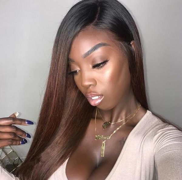 

Ombre 1b 30 traight full lace wig pre plucked 130 den ity lace front wig brazilian virgin human hair wig with dark black root