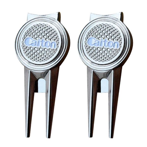 

2pcs golf divot repair tool portable putting green divot fork with magnetic ball marker (silver