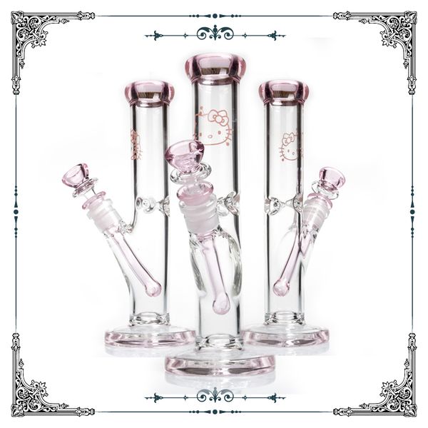 

Розовый Привет Китти прямая трубка стекло бонг стекло кальян кальян льда ловец пьянящий стакан воды курительные трубки 10 дюймов розовые бонги бесплатная доставка