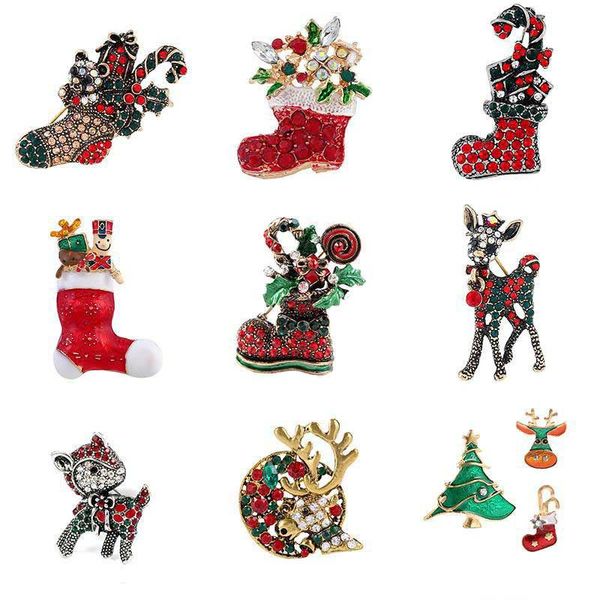 

crystal christmas brooches pins for family retro socks deer shoes rhinestone buckle brooch xmas gift women breastpin clothes jewelry, Gray